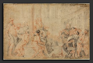 after Veronese, Christ among the Doctors, red and black chalks on laid paper