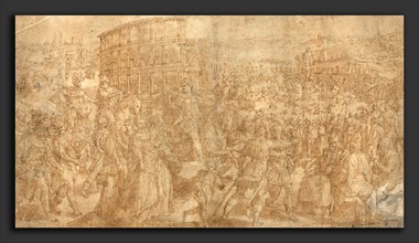 Maarten de Vos (Flemish, 1532 - 1603), A Roman Triumph, pen and brown ink with brown and gray wash'