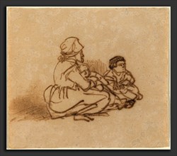 Rembrandt van Rijn (Dutch, 1606 - 1669), Woman Seated on the Ground with Two Children, 1635-1640,