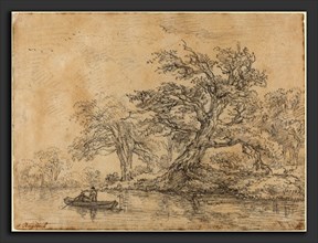Jacob van Ruisdael (Dutch, c. 1628-1629 - 1682), Old Trees along a Bank, late 1640s, black chalk