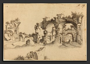 Willem van Nieuwlandt II (Dutch, 1584 - 1635-1636), The Baths of Caracalla, Rome, pen and brown ink