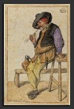Cornelis Dusart (Dutch, 1660 - 1704), Peasant Smoking, 1689, pen and black ink and watercolor on