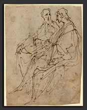 Sir Anthony van Dyck (Flemish, 1599 - 1641), Two Seated Male Figures, pen and black ink on buff