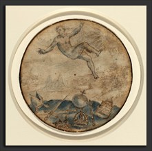 Flemish 17th Century, Man Falling from the Sky, pen and brown ink with blue wash and touches of