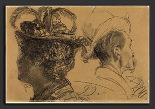 Adolph Menzel (German, 1815 - 1905), Heads of a Man and a Woman, 1899, graphite with stump