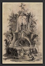 Johann Esaias Nilson (German, 1721 - 1788), Rococo Fountain with Lovers and the Four Elements, pen