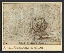 Johann Wilhelm Baur (German, 1607 - 1641), Silvio, Dorinda and Linco, 1640, pen and brown ink with