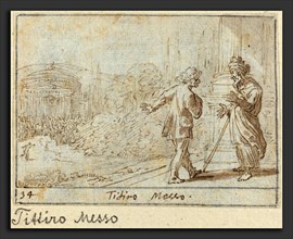 Johann Wilhelm Baur (German, 1607 - 1641), Titiro and Messo, 1640, pen and brown ink with brown