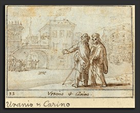 Johann Wilhelm Baur (German, 1607 - 1641), Uranio and Carino, 1640, pen and brown ink with brown