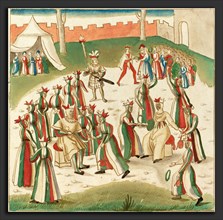 German 16th Century, Outdoor Games, c. 1515, pen and brown ink with watercolor on laid paper