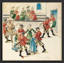 German 16th Century, Three Couples in a Circle Dance, c. 1515, pen and brown ink with watercolor on