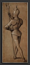 Swabian School, Study of a Knight in Armor, Holding a Halberd, c. 1500, pen and brown and black