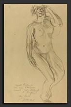 Auguste Rodin, Seated Female Nude Looking Forward, French, 1840 - 1917, 1908, graphite on folded