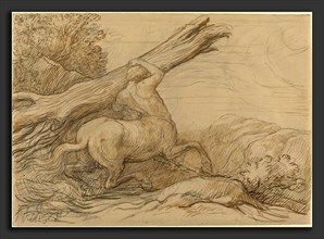 Alphonse Legros, Centaur Carrying a Tree Trunk, French, 1837 - 1911, brown and green ink over
