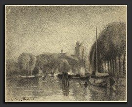 Albert Lebourg, Harbor in Dordrecht, French, 1849 - 1928, 1895-1897, pen and black ink with gray