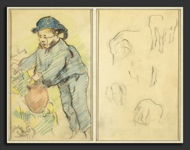 Paul Gauguin (French, 1848 - 1903), A Breton Boy with a Jug; Five Animal Forms, 1884-1888, crayon