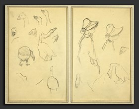 Paul Gauguin (French, 1848 - 1903), Geese; Girls in Bonnets, Geese [recto], 1884-1888, graphite on