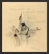 Jean-Louis Forain, Le Baiser du Drapeau, French, 1852 - 1931, 1918, black crayon on laid paper