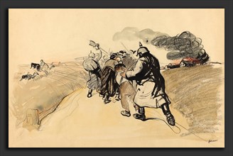 Jean-Louis Forain, German Raid on a Village, French, 1852 - 1931, c. 1914-1919, brush and black ink