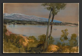 Alphonse Legros, Mountains Seen beyond a Lake, French, 1837 - 1911, gouache