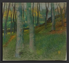 Lucien Ott, Wooded Landscape, French, 1870 - 1927, c. 1905, pastel on blue laid paper