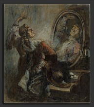 Honoré Daumier (French, 1808 - 1879), Actor Posing in Front of a Mirror, pen and black ink with