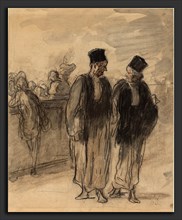 Honoré Daumier (French, 1808 - 1879), Two Lawyers, crayon and stump with gray and orange wash on