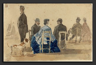 EugÃ¨ne Boudin (French, 1824 - 1898), Ladies and Gentlemen Seated on the Beach with a Dog, 1866,