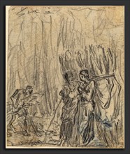 Théodore Rousseau (French, 1812 - 1867), Gleaners, graphite on wove paper