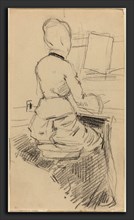 Jean-Louis Forain (French, 1852 - 1931), Young Woman Seated at a Piano [recto], c. 1890, black