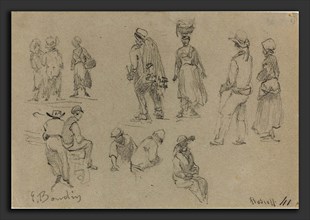 EugÃ¨ne Boudin (French, 1824 - 1898), Provincial Figures, graphite on gray wove paper