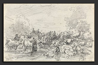 EugÃ¨ne Boudin (French, 1824 - 1898), Herds Crossing a Stream, 1877, graphite on wove paper