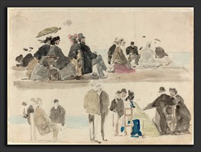 EugÃ¨ne Boudin (French, 1824 - 1898), Ladies and Gentlemen on the Beach, in Two Registers, c. 1865,