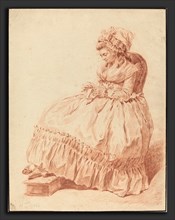Louis Rolland Trinquesse (French, c. 1746 - c. 1800), Seated Woman Sewing, 1788, red chalk