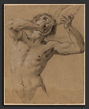 Jean-Baptiste Nattier (French, 1678 - 1726), A Triton Blowing a Conch Shell, 1724, black chalk