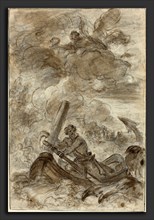 Jean-Honoré Fragonard (French, 1732 - 1806), Orlando Kills the Orc with an Anchor, black chalk with
