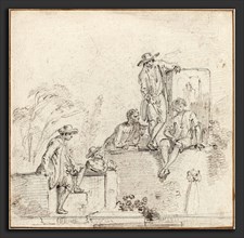 Jean-Baptiste Lallemand (French, 1716 - c. 1803), Figures Seated Around a Fountain, c. 1755, black