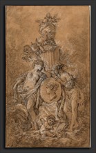 FranÃ§ois Boucher (French, 1703 - 1770), Design for a Funeral Monument, c. 1767, black chalk and