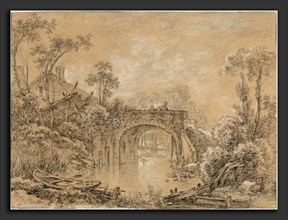 FranÃ§ois Boucher (French, 1703 - 1770), Landscape with a Rustic Bridge, c. 1740, black chalk