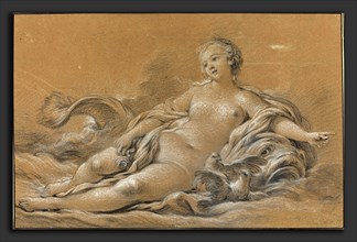 FranÃ§ois Boucher (French, 1703 - 1770), Venus Reclining on a Dolphin, c. 1745, black chalk