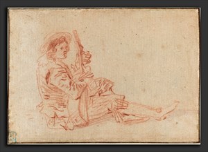 Antoine Watteau (French, 1684 - 1721), Seated Guitarist [recto], red chalk on laid paper