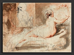 Gabriel Jacques de Saint-Aubin (French, 1724 - 1780), Figure Sketches, pen and brown ink and red