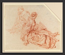 Nicolas Lancret (French, 1690 - 1743), Two Seated Ladies, red chalk on laid paper