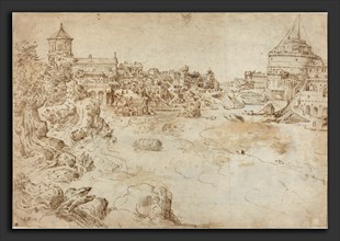 Attributed to Ãâtienne Dupérac (French, c. 1525 - 1601-1604), View of the Castle Sant'Angelo and