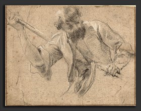 Attributed to Simon Vouet (French, 1590 - 1649), A Bearded Man with a Staff, black chalk and