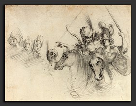 after Jacques Bellange, Figures on Horseback, black chalk on laid paper