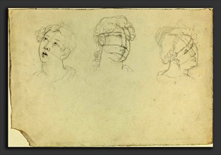 John Flaxman (British, 1755 - 1826), Head of Mary Magdalen and Two Saints (?), graphite