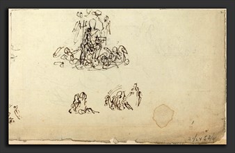 John Flaxman (British, 1755 - 1826), Study of Neptune and Sea Creatures (?), pen and brown ink over