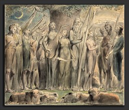 William Blake (British, 1757 - 1827), Job and His Family Restored to Prosperity, 1821, pen and ink