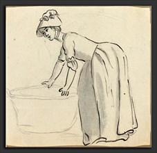 Paul Sandby (British, 1731 - 1809), Girl with a Bonnet at Work [recto], pen and black ink with gray
